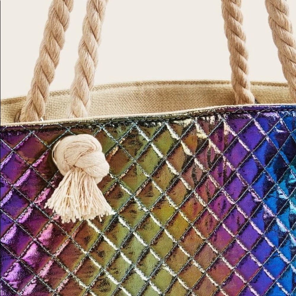 NEW Boutique! Mermaid Rainbow Quilted Large Tote - Picture 3 of 6